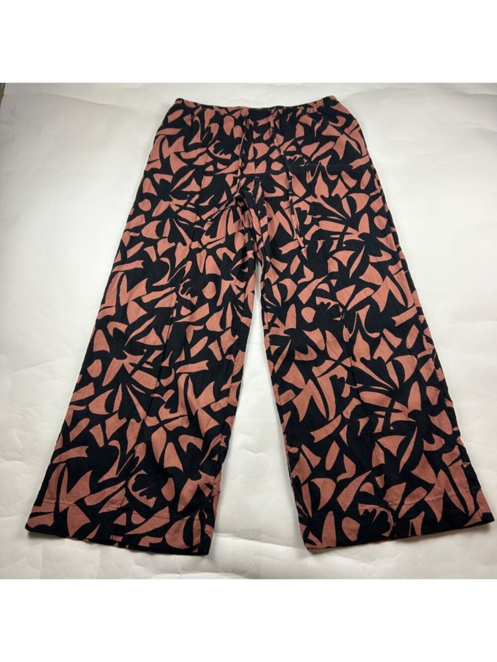 A New Day Black Brown Abstract Print Linen Blend Wide Leg Lounge Pant L